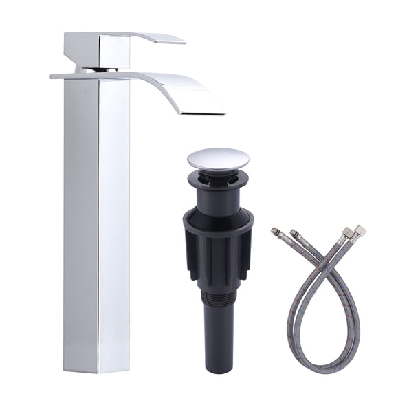 Wowow Single Handle Waterfall Single Hole Bathroom Faucet with Drain Kit Included in Polished Chrome