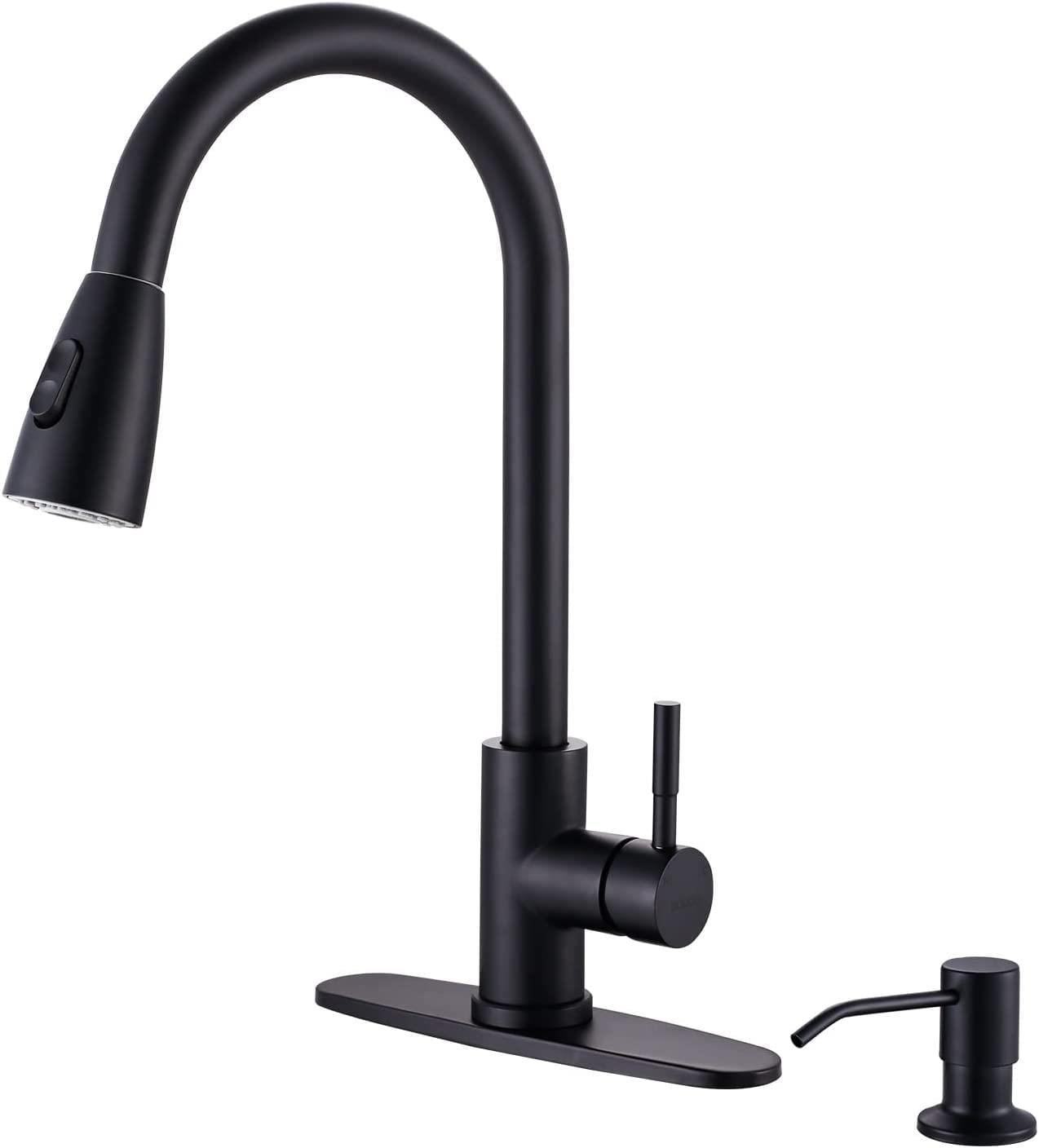 Matte Black Stainless Steel Pull-Down Kitchen Faucet with Sprayer