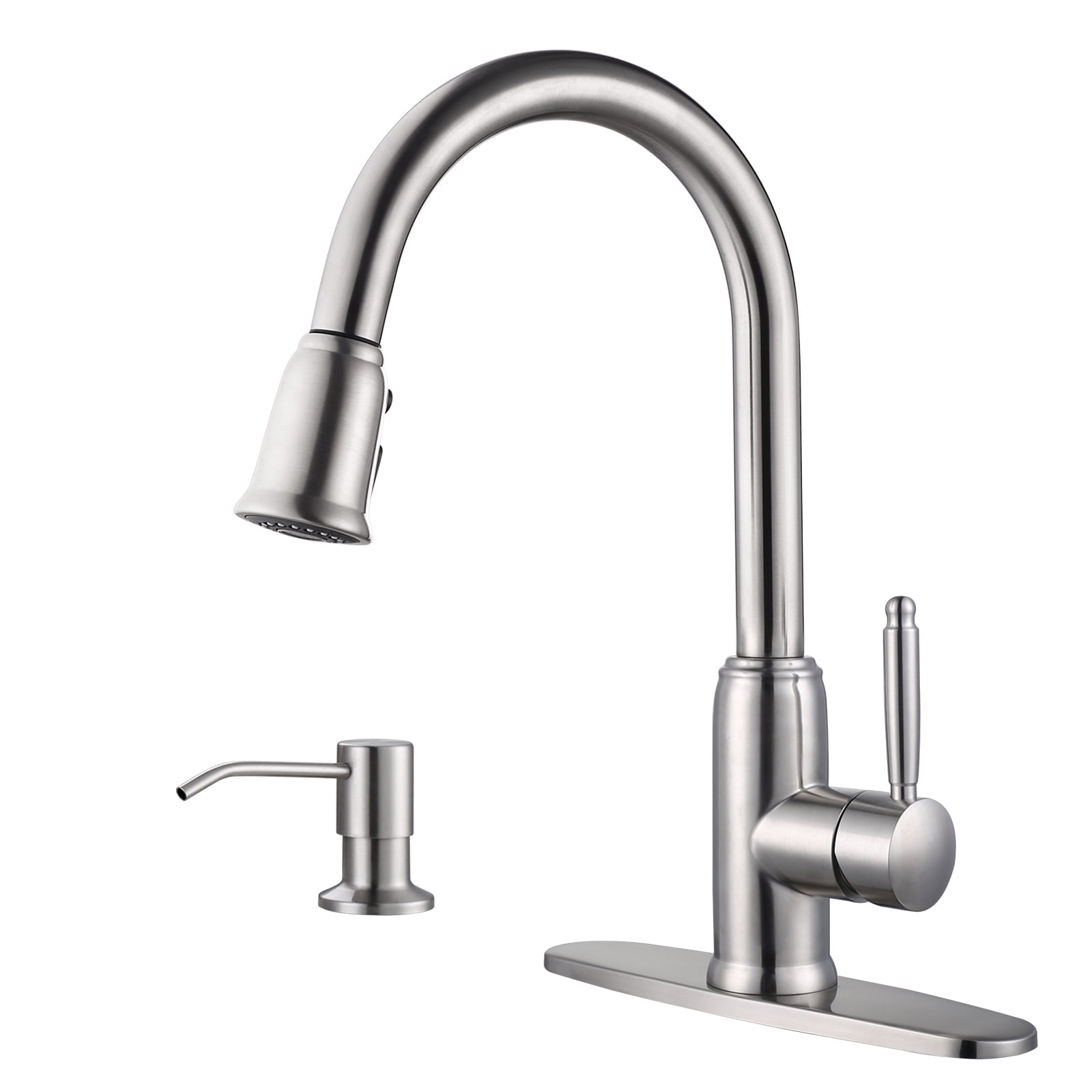 Wowow Stainless Steel Kitchen Faucet with Soap Dispenser, Brushed Nickel Kitchen Faucet for Sinks
