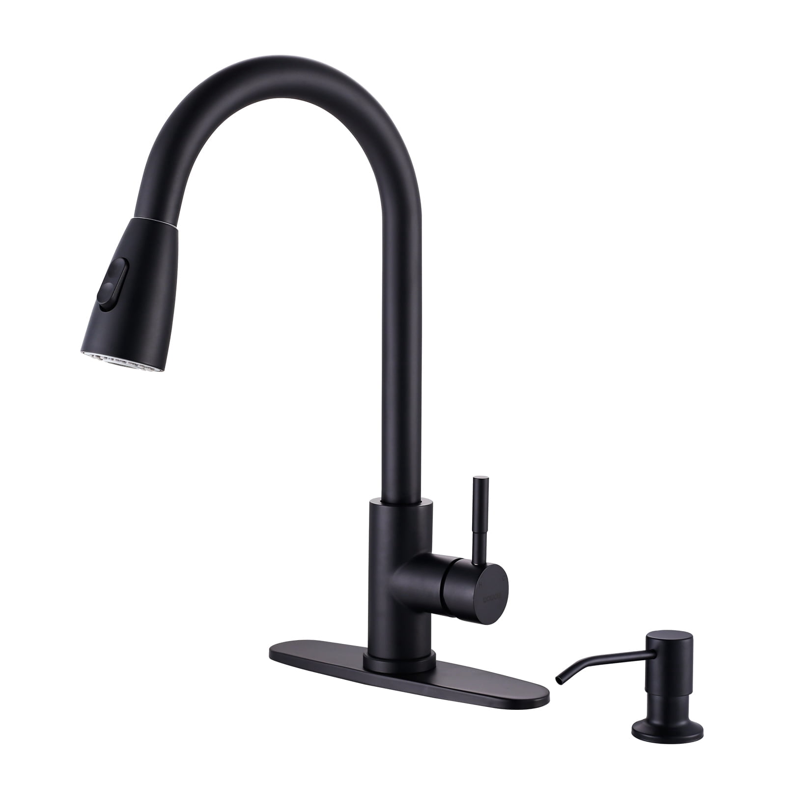 Wowow Stainless Steel Kitchen Faucet with Soap Dispenser, Matte Black Kitchen Faucet for Sinks