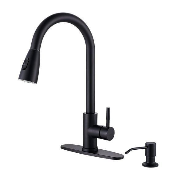 Wowow Stainless Steel Kitchen Faucet with Soap Dispenser, Matte Black Kitchen Faucet for Sinks
