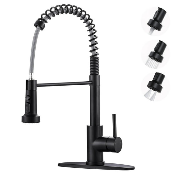 Wowow Stainless Steel Kitchen Faucets with 3-Function Pull Down Sprayer in Matte Black