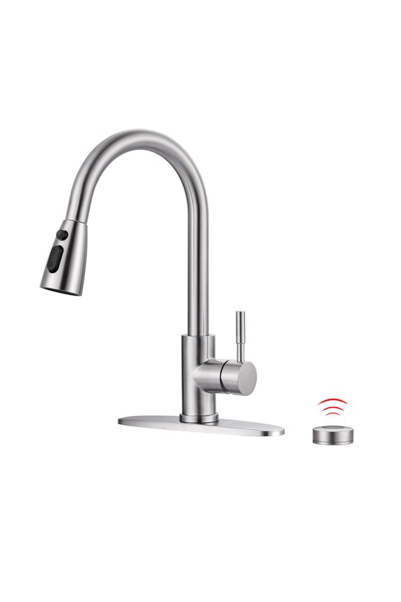 Touchless Single-Handle Pull Down Sprayer Kitchen Faucet, Mobile Motion Sensor Kitchen Sink Faucet in Brushed Nickel