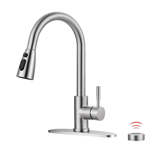 Wowow Touchless Single-Handle Pull Down Sprayer Kitchen Faucet, Mobile Motion Sensor Kitchen Sink Faucet in Brushed Nickel