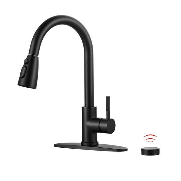 Wowow Touchless Single-Handle Pull Down Sprayer Kitchen Faucet, Mobile Motion Sensor Kitchen Sink Faucet in Matte Black
