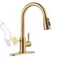 thumbnail image 1 of Wowow Touchless Single Handle Pull Down Sprayer Kitchen Faucet with Deck Plate in Gold, 1 of 5