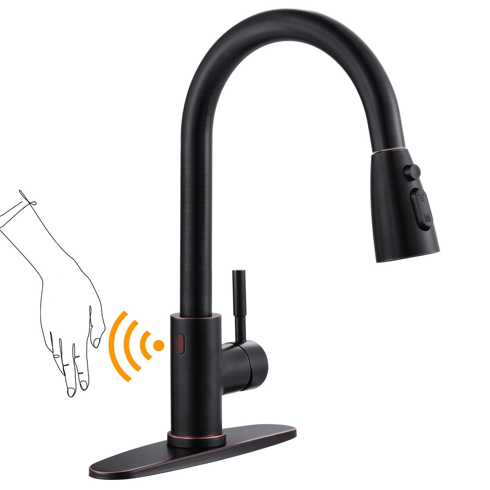 Oil Rubbed Bronze Touchless Pull-Down Kitchen Faucet with Spray