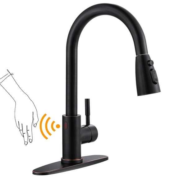Wowow Touchless Single Handle Pull Down Sprayer Kitchen Faucet with Deck Plate in Oil Rubbed Bronze