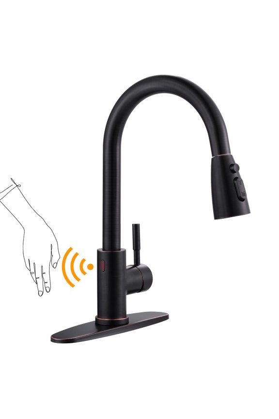 Touchless Single Handle Pull Down Sprayer Kitchen Faucet with Deck Plate in Oil Rubbed Bronze