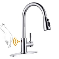 Wowow Touchless Single Handle Pull Down Sprayer Kitchen Faucet with Deck Plate in Polished Chrome
