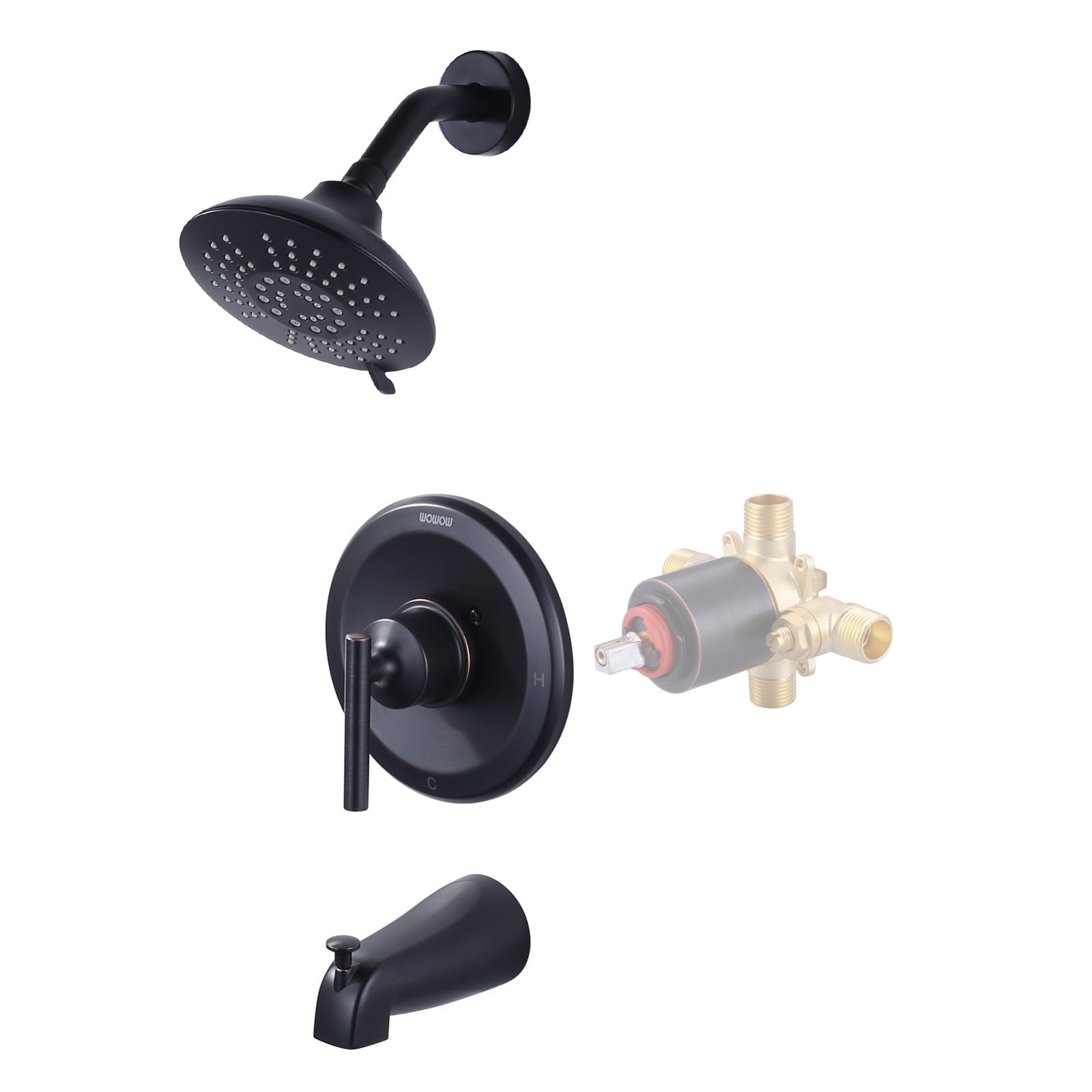 Wowow Tub Shower Faucet Set (Valve Included) with 6-Inch Rain Shower Head and Tub Spout, Oil Rubbed Bronze