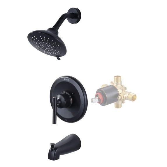 Wowow Tub Shower Faucet Set (Valve Included) with 6-Inch Rain Shower Head and Tub Spout, Oil Rubbed Bronze