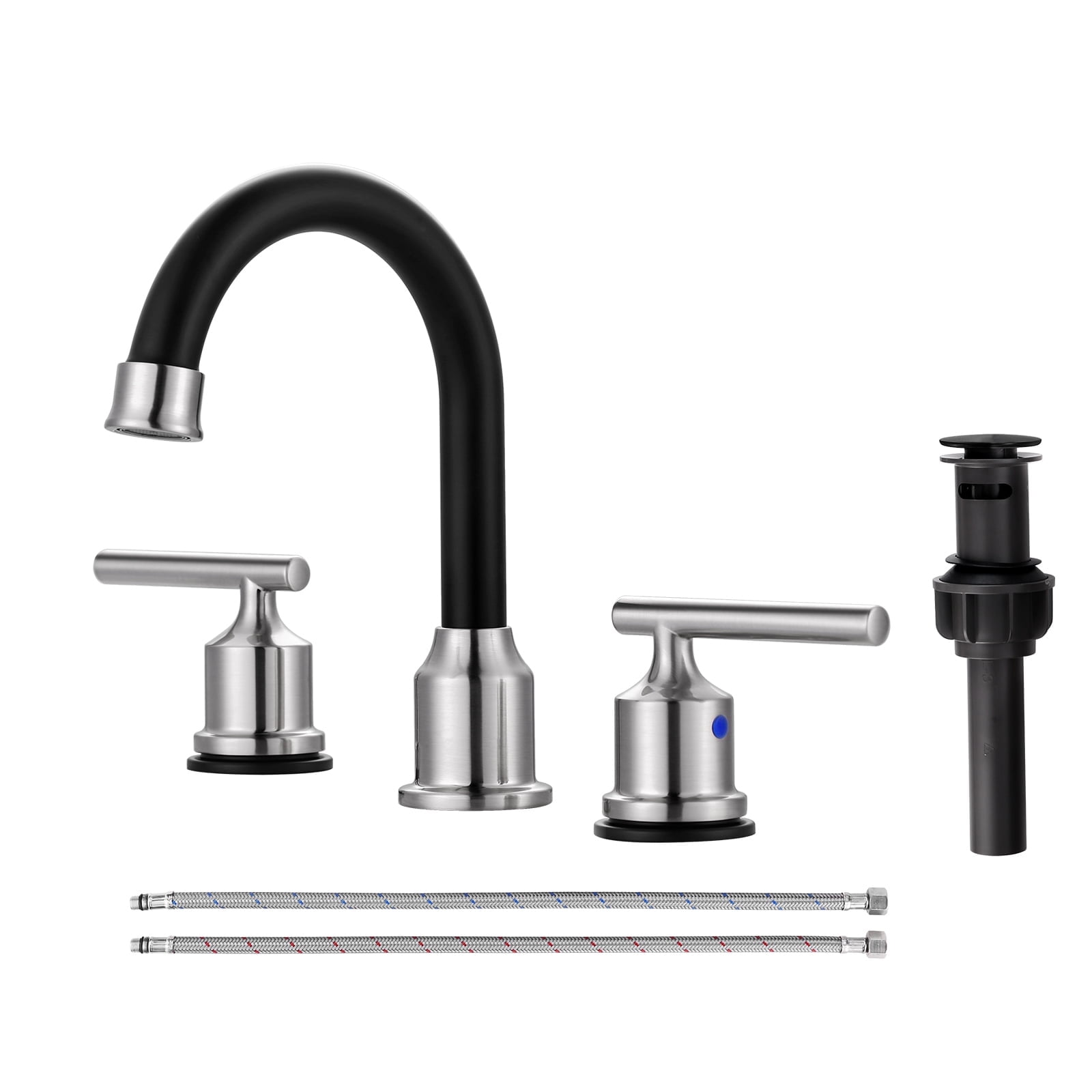 8 in. Widespread Double Handle Bathroom Faucet in Brushed Nickel and Black