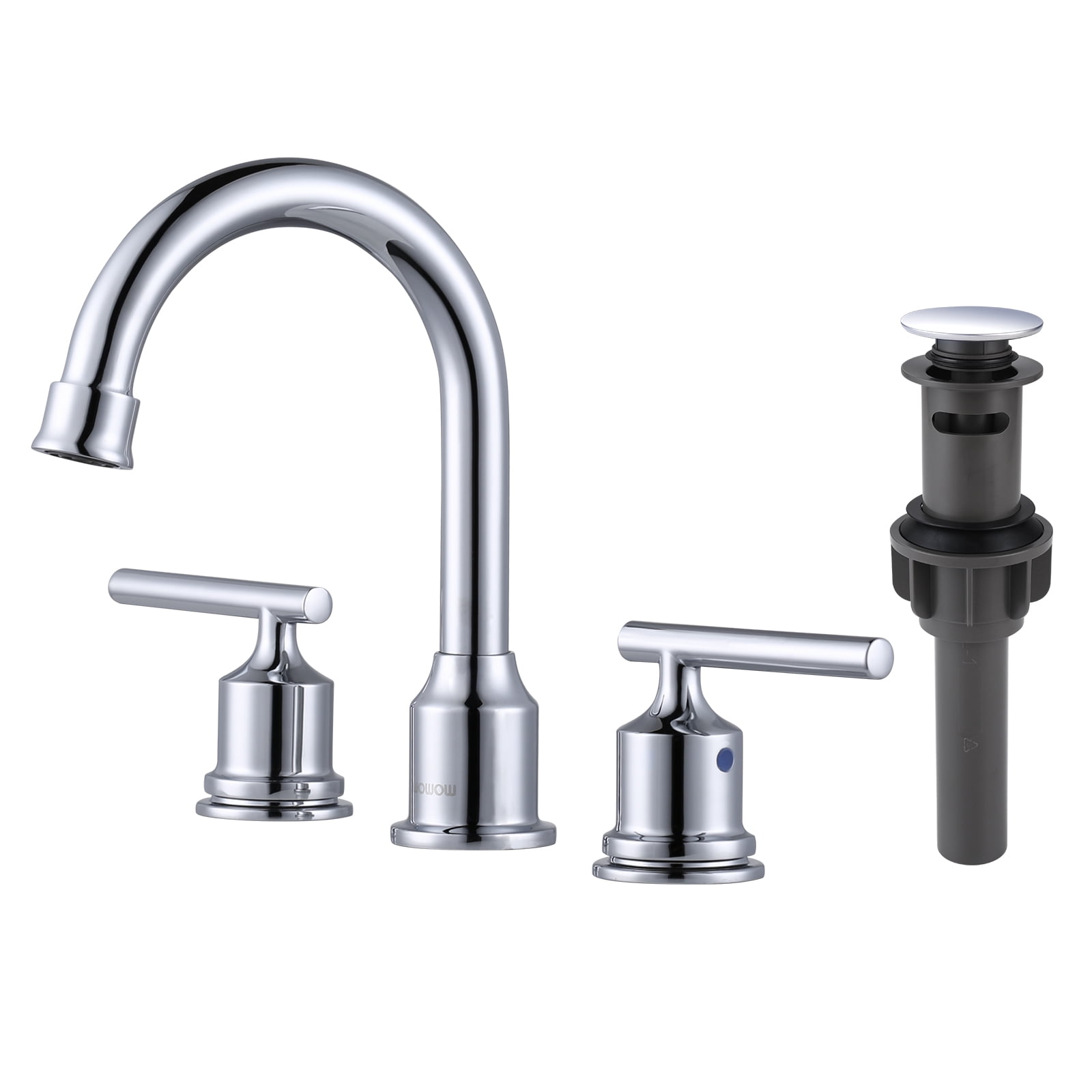 Polished Chrome Double Handle Widespread Bathroom Faucet with Drain Kit