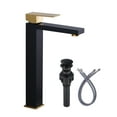 thumbnail image 1 of Wowow Vessel Sink Faucet Black and Gold, Single Handle Tall Bathroom Faucet, Single Hole Lavatory Vanity Mixer Bar Tap with Pop Up Drain and Faucet Supply Lines, 1 of 6