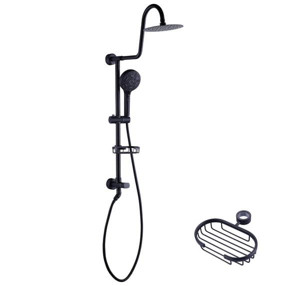 Wowow Wall Bar Shower Kit 1-Spray 8 in. Round Rain Shower Head with Hand Shower in Matte Black (Valve Not Included)