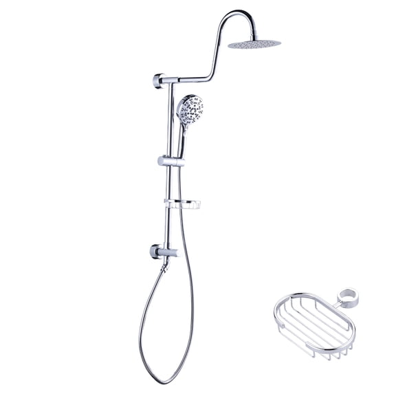 Wowow Wall Bar Shower Kit 1-Spray, 8 in. Round Rain Shower Head with Hand Shower in Polished Chrome (Valve Not Included)
