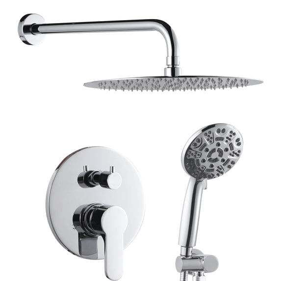 Wowow Wall Mount Single Handle 2-Spray Shower Faucet 1.8 GPM with 12 in. Round Shower Head in Polished Chrome