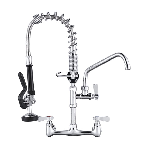 Wowow Wall Mount Triple Handle Pull Down Sprayer Kitchen Faucet with Pre-Rinse Sprayer with Advanced Spray in Polished Chrome