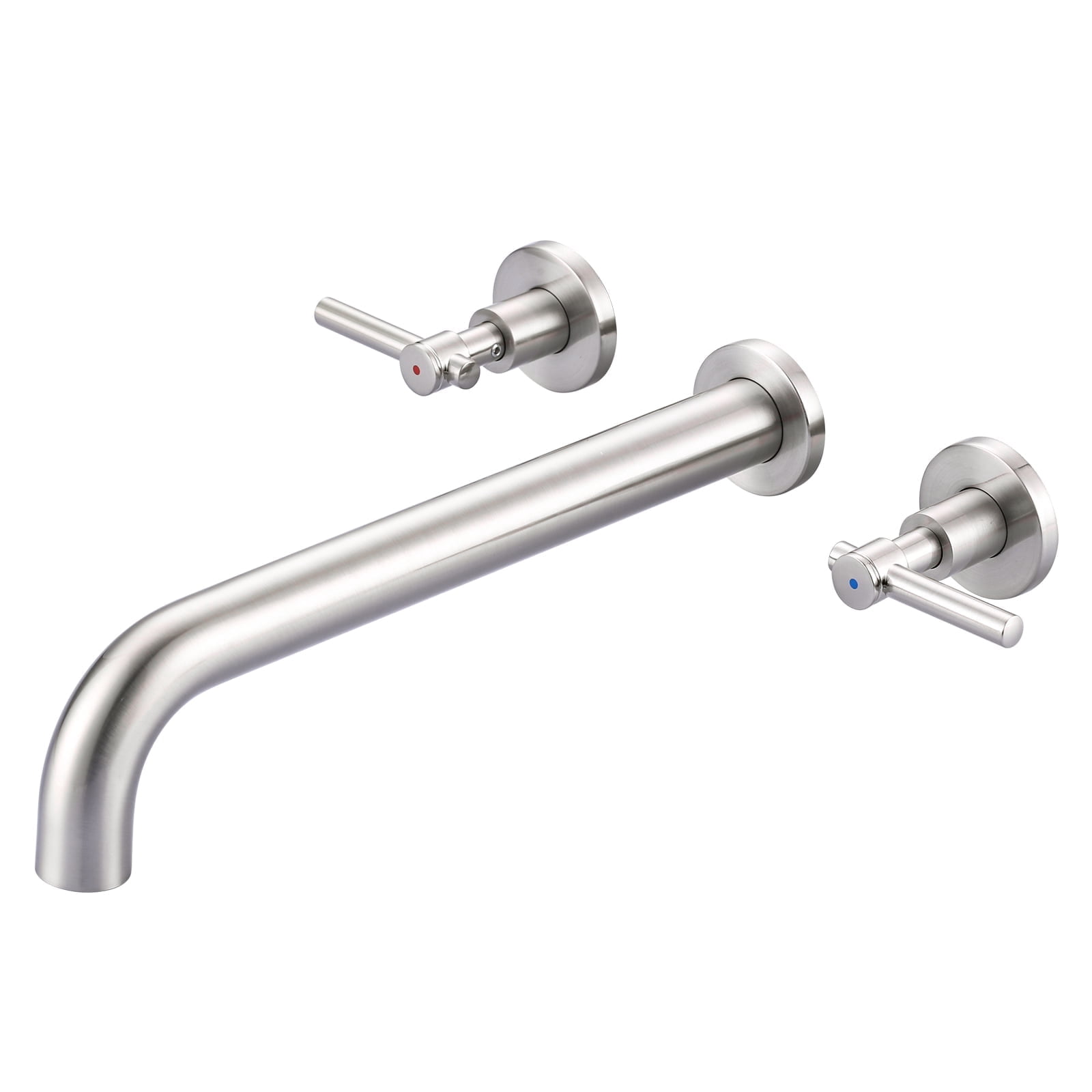 Wowow Wall Mount Tub Filler Faucets,High Flow Wall Mounted Bathtub Faucet with Two Handles and 12" Long Spout, Brushed Nickel