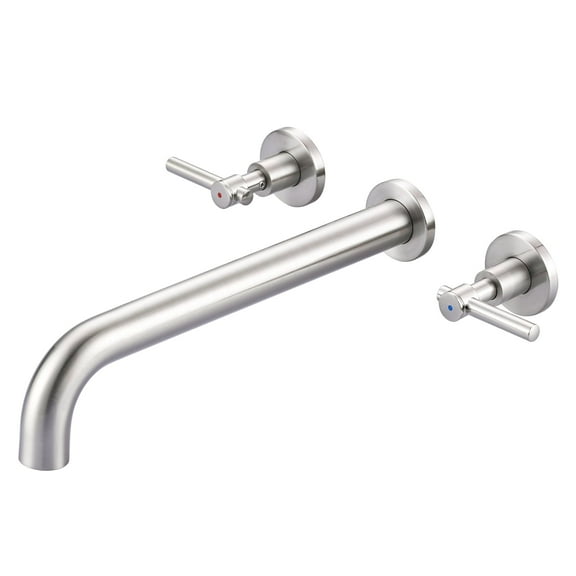 Wowow Wall Mount Tub Filler Faucets,High Flow Wall Mounted Bathtub Faucet with Two Handles and 12" Long Spout, Brushed Nickel