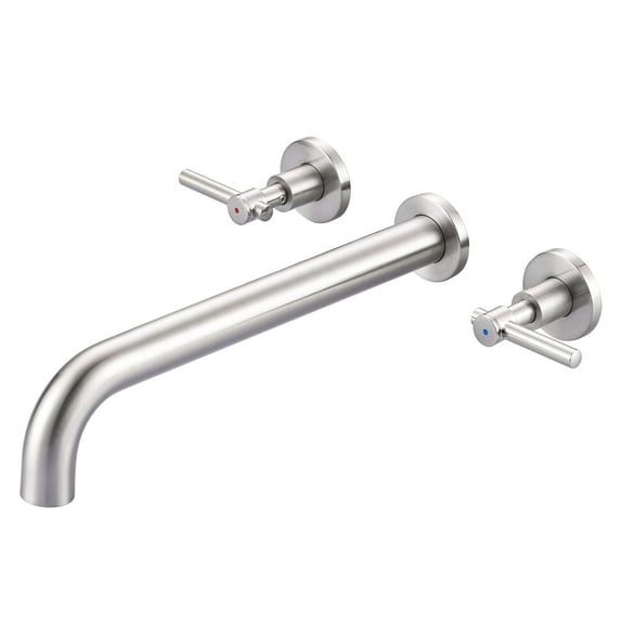 Wowow Wall Mount Tub Filler Faucets,High Flow Wall Mounted Bathtub Faucet with Two Handles and 12" Long Spout, Brushed Nickel