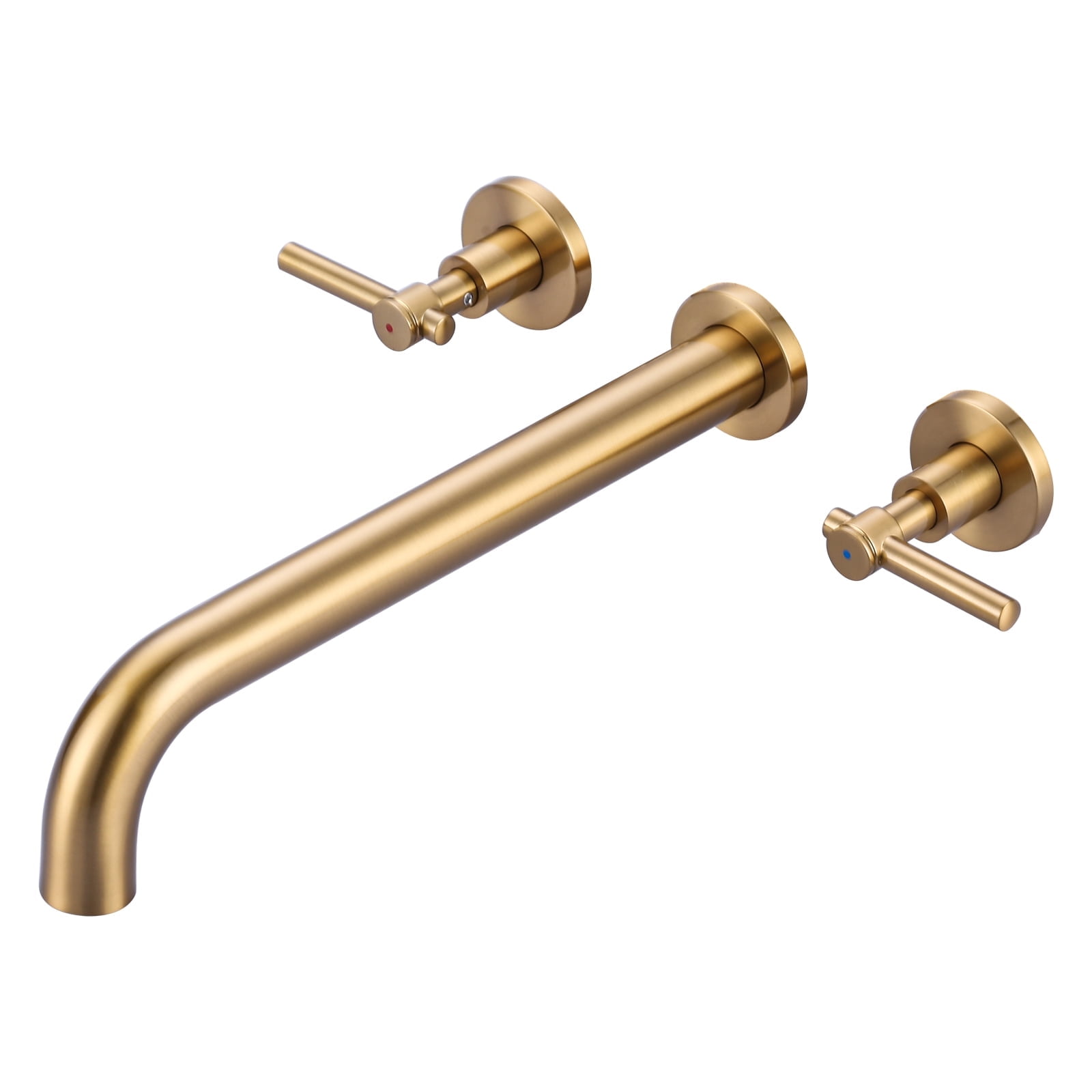 Wowow Wall Mount Tub Filler Faucets,High Flow Wall Mounted Bathtub Faucet with Two Handles and 12" Long Spout, Gold