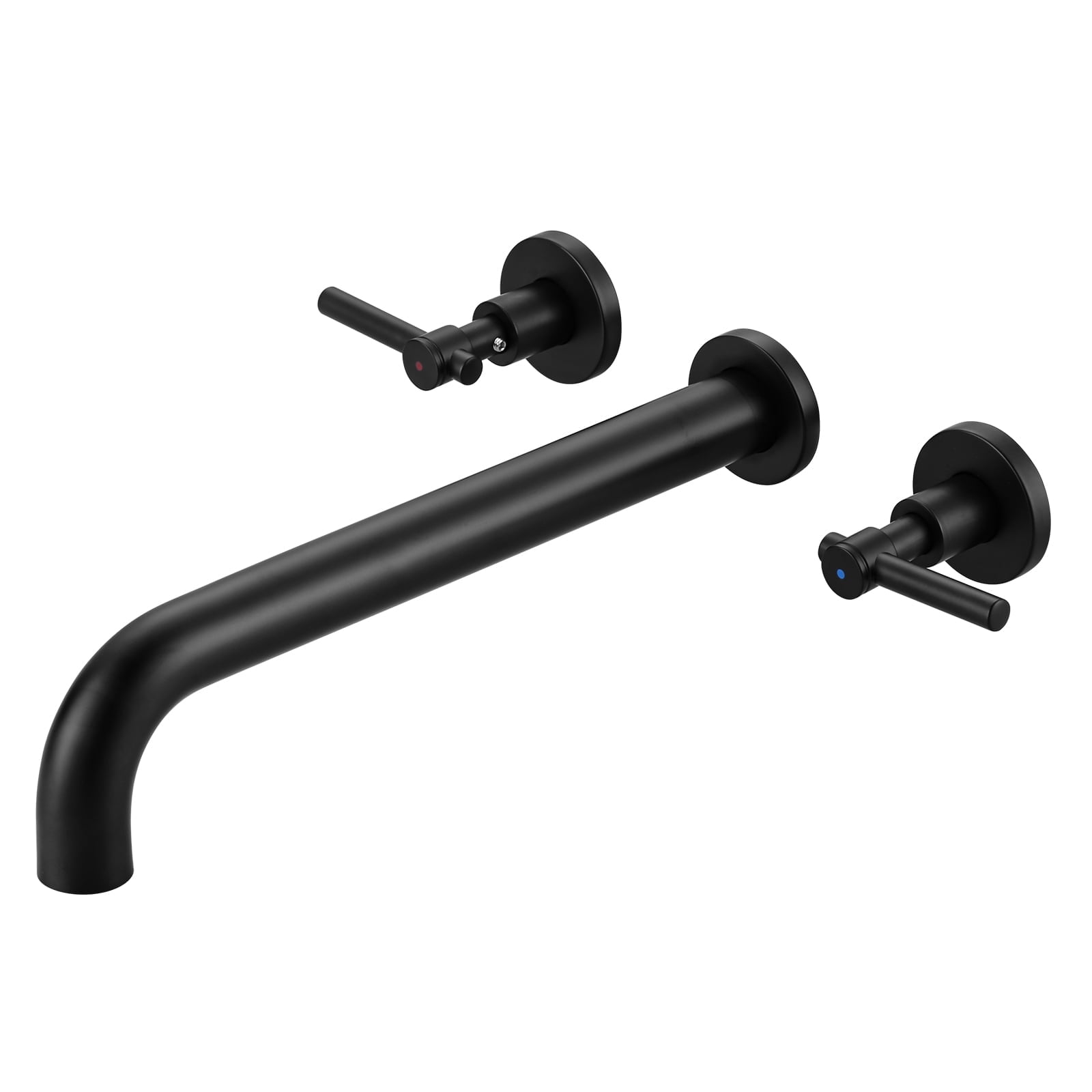 Wowow Wall Mount Tub Filler Faucets,High Flow Wall Mounted Bathtub Faucet with Two Handles and 12" Long Spout, Matte Black