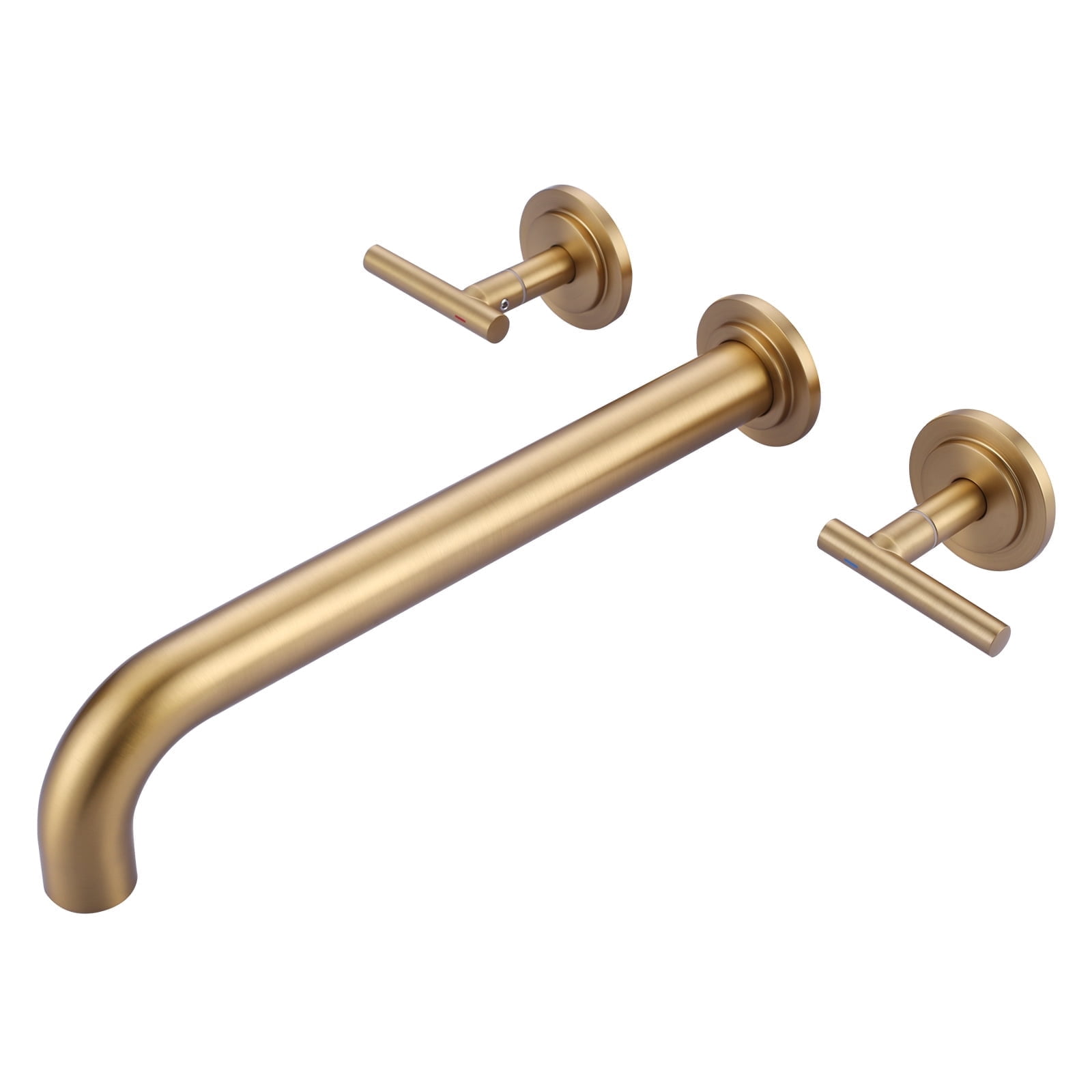 Wowow Wall Mount Tub Filler: Gold Tub Faucet High Flow Two Handles Solid Brass, Long Spout Reach,Tub Faucet Bathroom Bathtub Faucets with 2 Handles Tub Faucets with Brass Rough in Valve Include