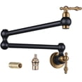 thumbnail image 1 of Wowow Wall Mounted Pot Filler with 2-Handles Double Joint Swing Arm in Black and Gold, 1 of 6