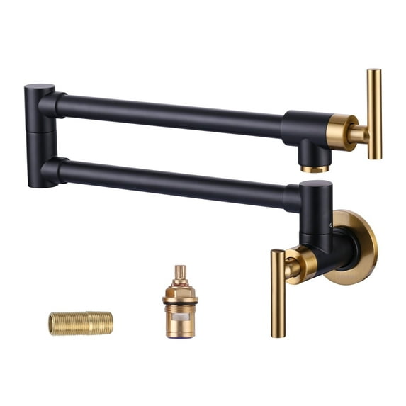 Wowow Wall Mounted Pot Filler with Double Joint Swing Arms in Black and Gold