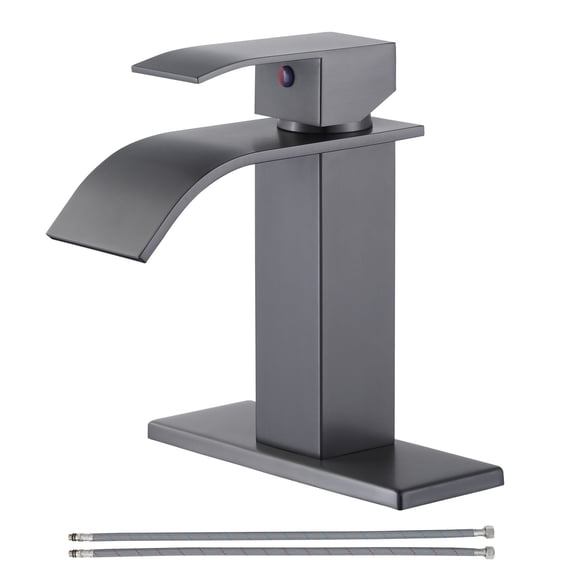 Wowow Waterfall Bathroom Faucet Grey Faucet for Bathroom Sink Single Handle Mixer Tap Lavatory Vanity Faucet with Deck Plate, 1 or 3 Hole