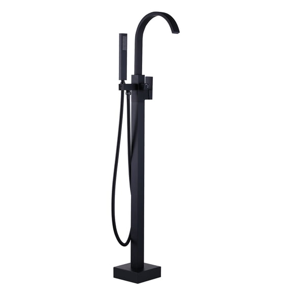 Wowow Waterfall Single-Handle Freestanding Tub Faucet with Handshower, Floor Mounted Tub Filler Faucet in Matte Black