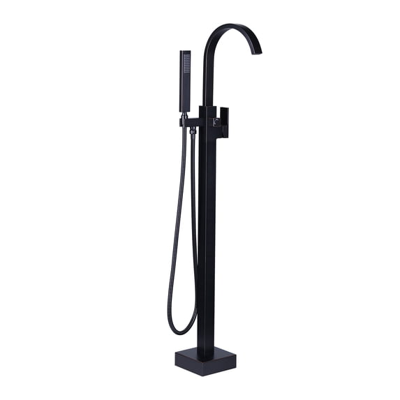 Wowow Waterfall Single-Handle Freestanding Tub Faucet with Handshower, Floor Mounted Tub Filler Faucet in Oil Rubbed Bronze