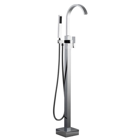 Wowow Waterfall Single-Handle Freestanding Tub Faucet with Handshower, Floor Mounted Tub Filler Faucet in Polished Chrome
