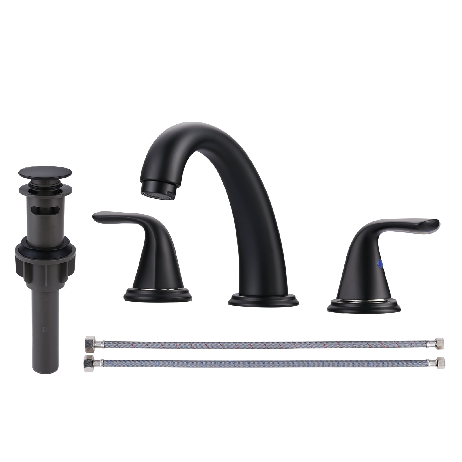 Wowow Widespread 2-Handle Bathroom Faucet in Black for Bathroom Sink with Pop Up Drain