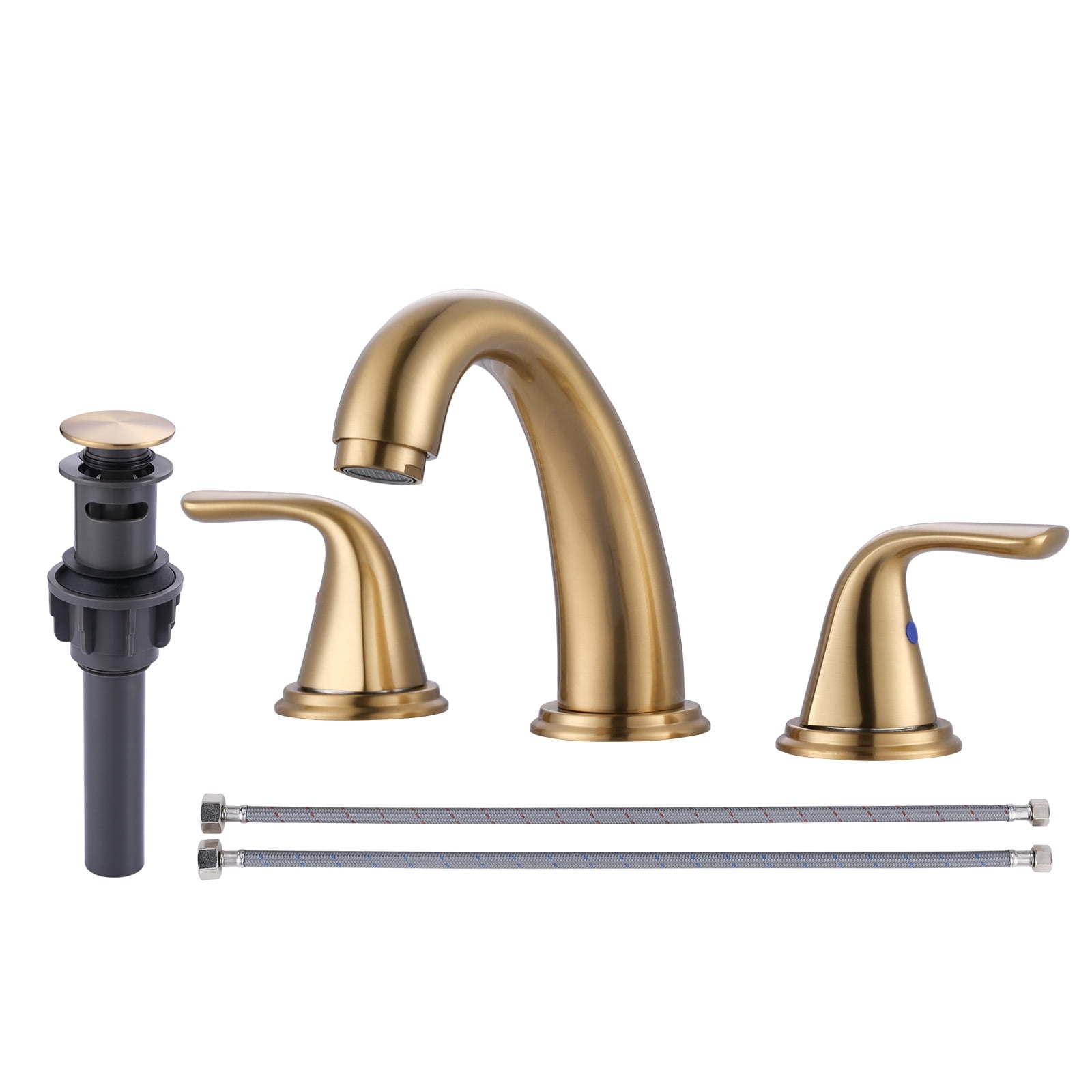 Wowow Widespread 2-Handle Bathroom Faucet in Gold for Bathroom Sink with Pop Up Drain