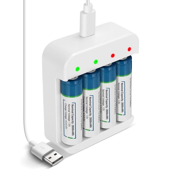 Wowpower AA Rechargeable Batteries 4 Pack with Charger,2600mAh 1.5v lithium aa batteries for blink camera