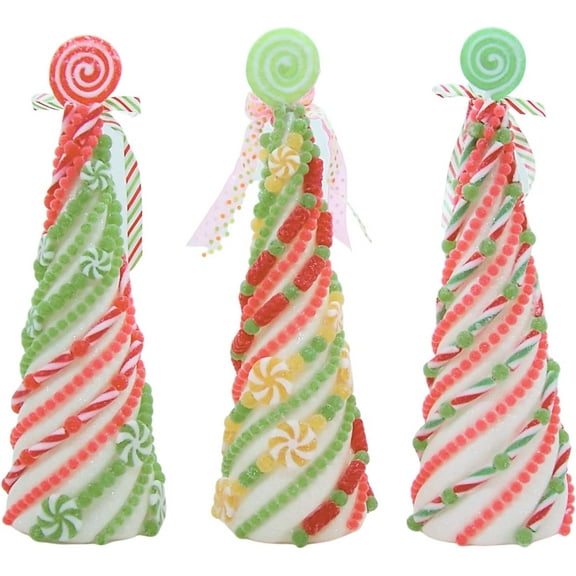 Wowser Frosted Faux Gum Drop Christmas Trees, Set of 3, Assorted Colors and Designs, Freestanding Holiday Decor, 16 Inches