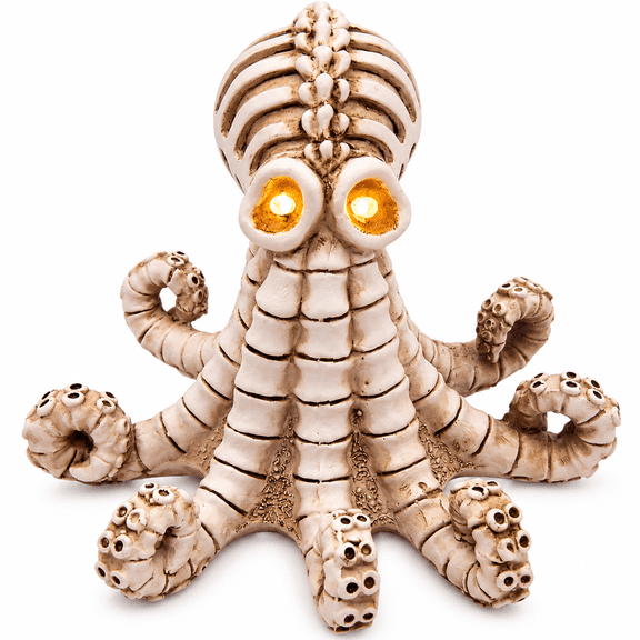 Wowser LED Skeleton Octopus Halloween Decor with Light-Up Eyes, Resin Figurine, 7 in