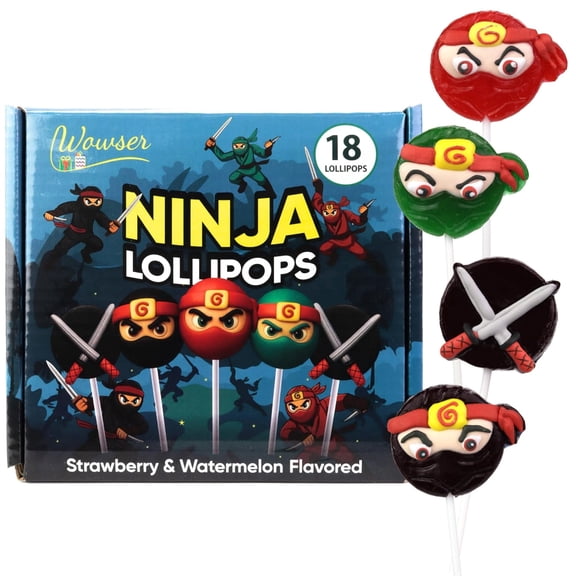 Wowser Ninja Lollipops, Individually Wrapped, Karate Birthday Party Candy, 18 Count, 7.62 Ounce Box