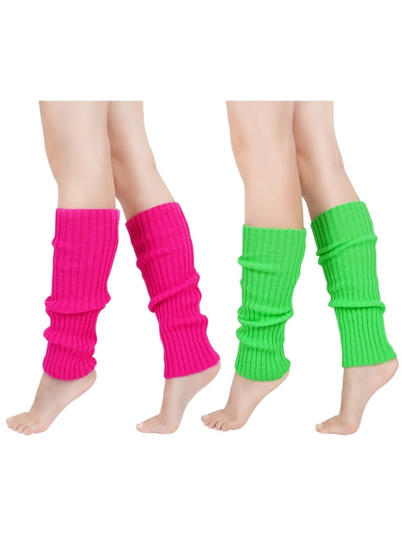 2 Pairs Leg Warmers for Women 80s Ribbed Knit Leg Warmer Pack for Ballet Dance Figure Skating Yoga Party Neon