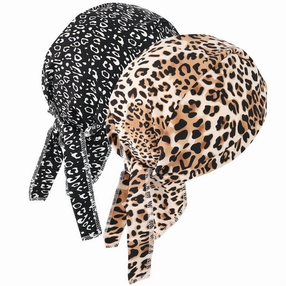 Wowstyle 2 Pcs Do Rags for Women Skull Cap Durag Cheetah Print Hat Beanie Head Scarf Sweat Doo Rags Helmet Liner Cycling Sports Bandana