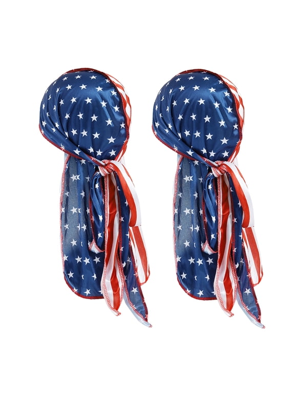 2Pcs Do Rags for Women Men Skull Cap Durag Flag Pattern Hat Beanie Head Scarf Sweat Doo Rags Helmet Liner Cycling Sports Bandana
