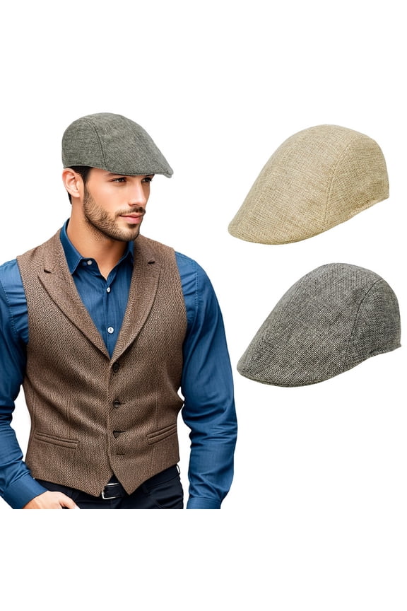 2Pcs Flat Ivy Newsboy Cap for Men Classic Beret Hat Cabbie Flat Cap