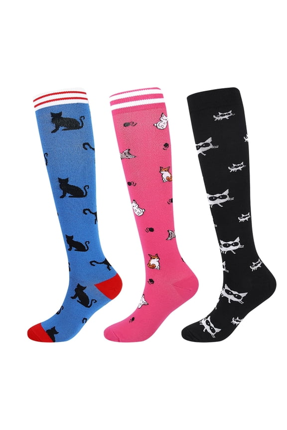 3 Pairs Compression Socks for Women Knee High for Running Work Support Nurses Pregnancy Travel