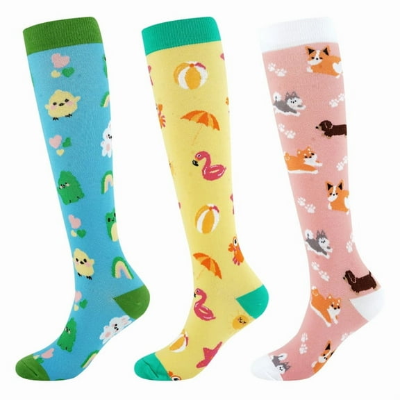 Wowstyle 3 Pairs Compression Socks for Women Knee High for Running Work Support Nurses Pregnancy Travel