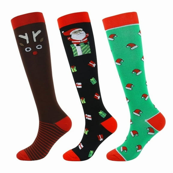 Wowstyle 3 Pairs Compression Socks for Women Knee High for Running Work Support Nurses Pregnancy Travel