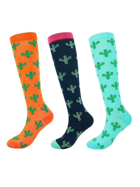 3 Pairs Compression Socks for Women Knee High for Running Work Support Nurses Pregnancy Travel