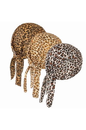 3 Pcs Do Rags for Men Skull Cap Durag Cheetah Print Hat Beanie Head Scarf Sweat Doo Rags Helmet Liner Cycling Sports Bandana